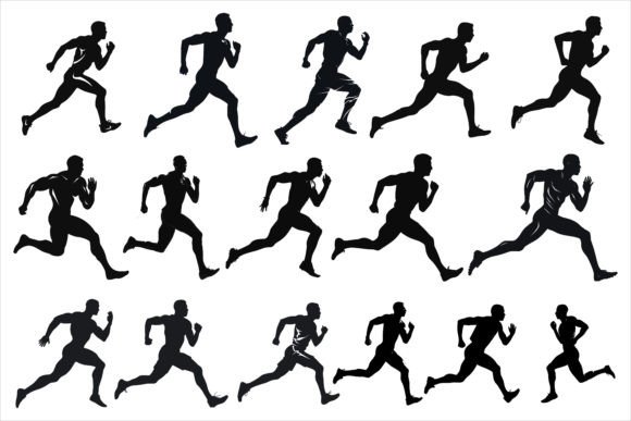 Download Running Sprint Man Black Silhouette Set - Silhouette Collection