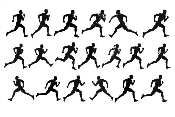 Download Running Sprint Man Black Silhouette Set - Silhouette Collection