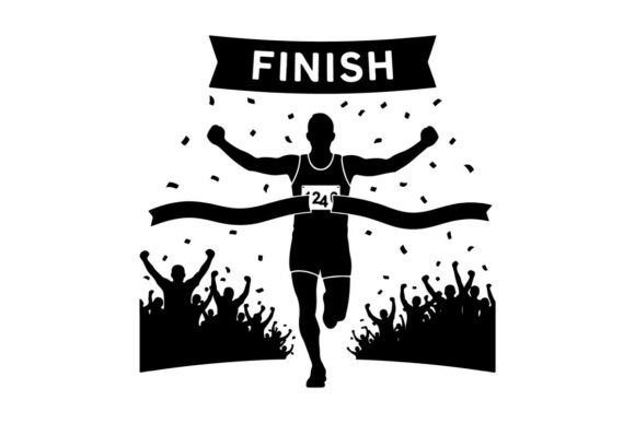 Download Silhouette of a Runner Crossing the Fini - Silhouette Collection