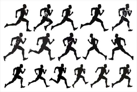 Download Running Sprint Man Black Silhouette Set - Silhouette Collection