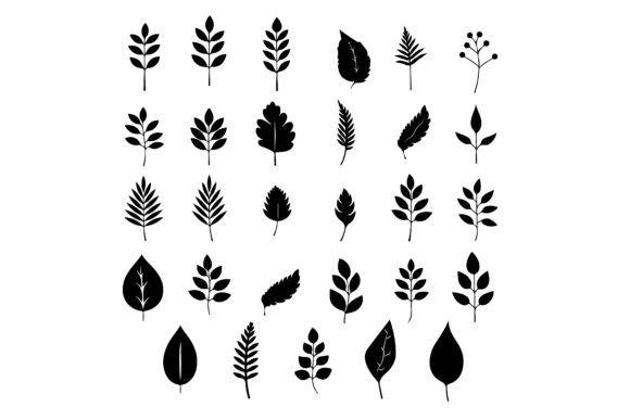 Download A Black Silhouette Leaf Symbol Set - Silhouette Collection