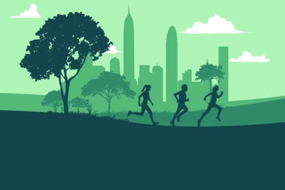 Download Runner Marathon in the Town Silhouette - Silhouette Collection