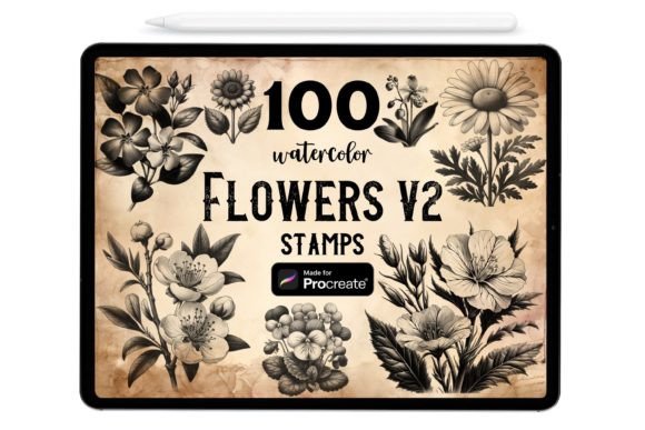 Download 100 Flowers Procreate Stamp Brushes - Brush Collection